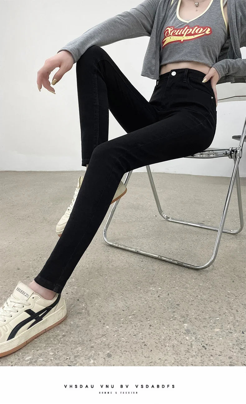 Spring and Summer Women's Casual Office Tight Solid Color Jeans Stretch Sexy Fashionable Classic Slim Fit Denim Pants Female.