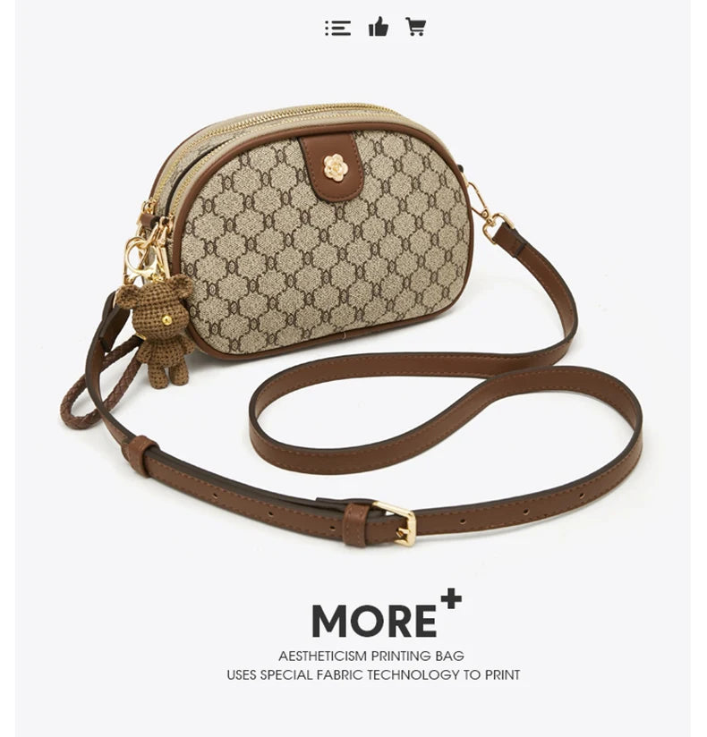 FOXER Women Small Shoulder Bag Fashion Monogram PVC Lady Crossbody Handbag with Adjustable Strap.