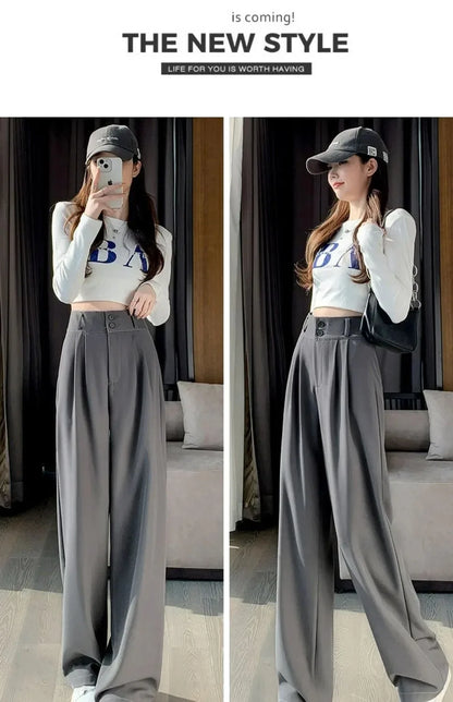 Elegante Breite Bein Hosen Frauen Koreanischen Stil Hohe Taille Schwarz Baggy Hosen Büro Damen Mode Lose Anzug Hosen Streetwear