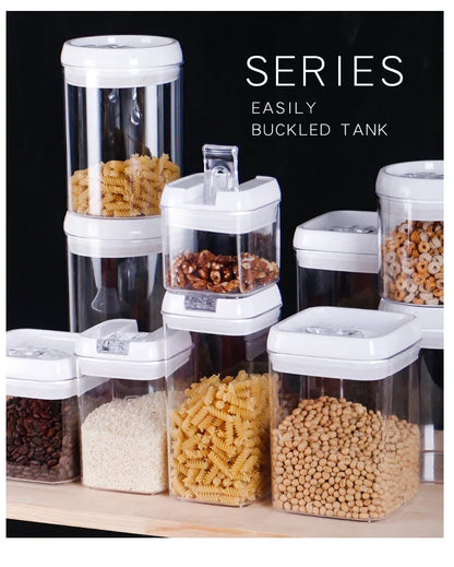 Air-Tight Food Storage Container for Cereals Easy Lock Sealed Jar Plastic Transparent Milk Powder Grains Candy Kitchen Organizer.