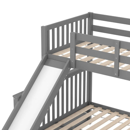 Etagenbett 90 x 200 über 140 x 200 mit Schubladen, Stauraum und Rutsche, multifunktional, Grau (ohne Matratze)