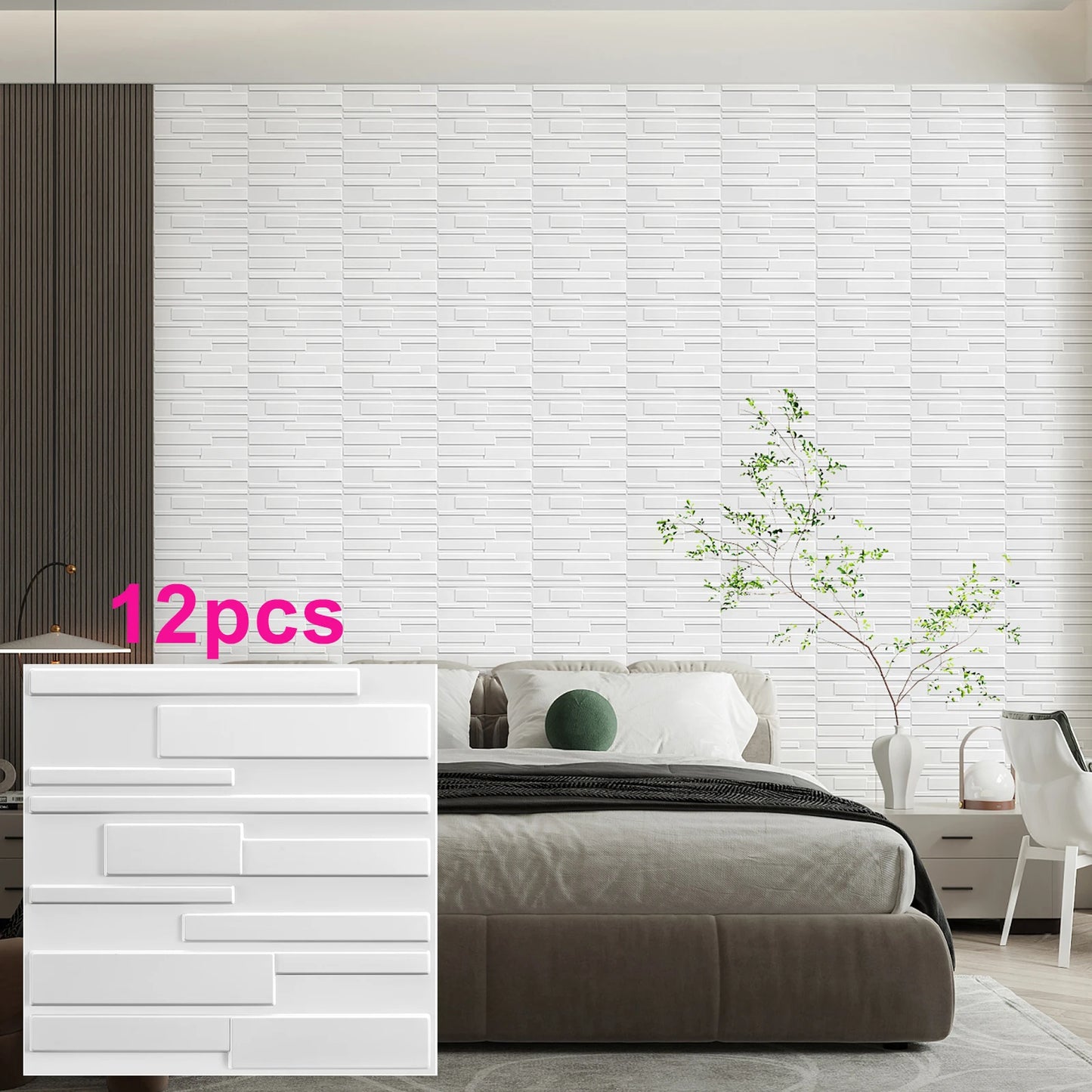 KUUJOJO 12pcs 3D textured wall panel for indoor wall decoration, suitable for living room, hall, bedroom, hotel, office