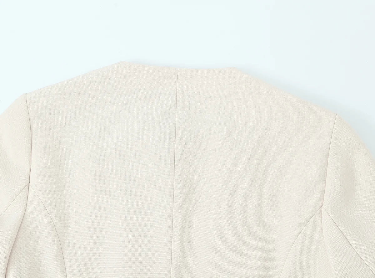 HH Women Solid Pant Set Long Sleeve O-Neck Double-Breasted Blazers+High Waist Chain Matching Side Zipper Trousers Sets.