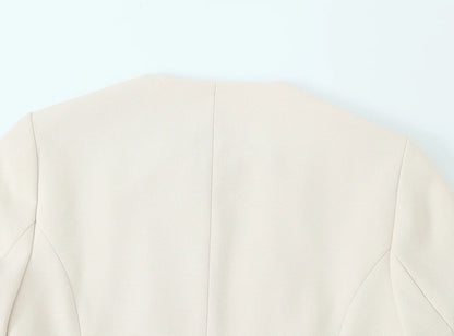 HH Women Solid Pant Set Long Sleeve O-Neck Double-Breasted Blazers+High Waist Chain Matching Side Zipper Trousers Sets.