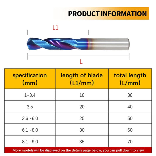 SIQICNC HRC65 °   Wolframkarbid-Bohrer, Metallbohrer für Hartmetallbearbeitung, CNC-Drehmaschine, Stahlbohrwerkzeug, 0,5–20,0 mm