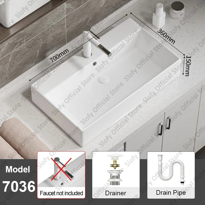 Large Square Ceramic Washbasin For Bathroom Countertop Basin White Sink Above Counter Pedestal Hotel Home Balcony Bathroom Sinks