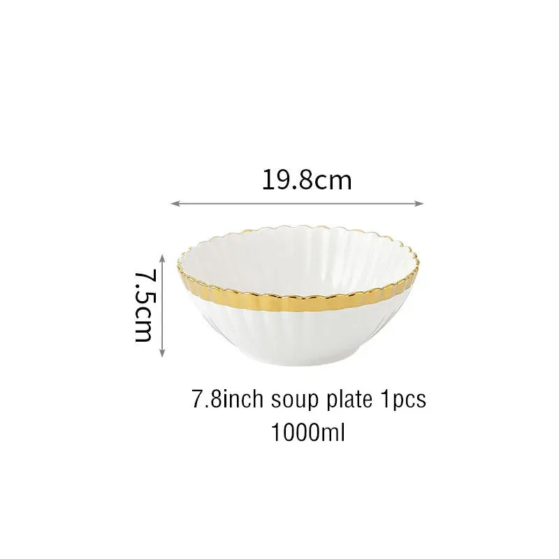1pcs Upgrade white porcelain plates for food, dinner dishes, salad, soup bowls, ceramic porcelain plates, and tableware