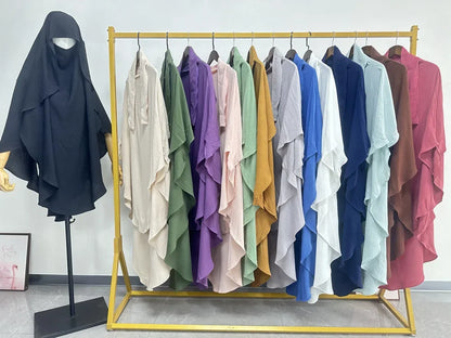 2025 Summer Muslim Women's Hijabs Traditional Soft Plain Scarf Khimar One Layer Stretch Soft Split Traditional Zip Chador.