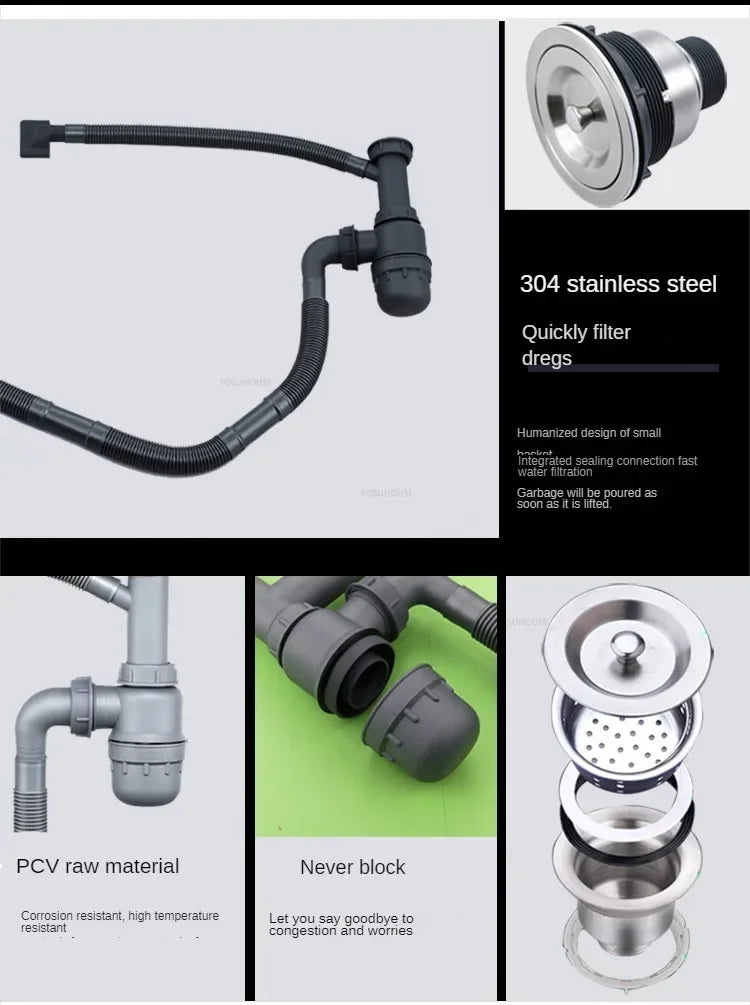 Hidden Stainless Steel Kitchen Sinks Modern Kitchen Accessories with Cover Kitchen Sink Dish Drainer Light Luxury Single Tank L