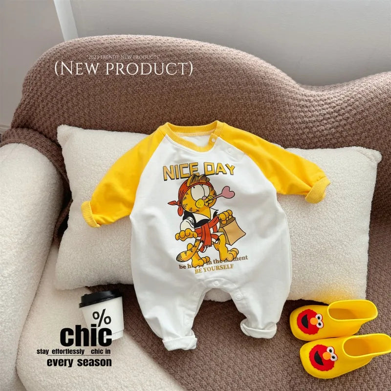 Gelbe Kollektion Frühling Herbst Baby Mädchen Junge Rundkragen Lange Ärmel Cartoon Bär Body/Strampler Neugeborenen Overall K31266.