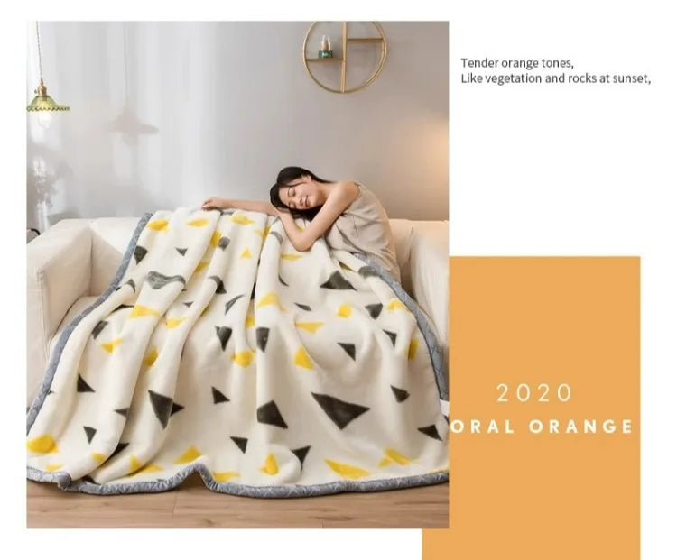 Printing Blanket Quilt Winter Keep Warm Double-deck Thickening Soft Comfortable Multiple Specifications Add Velvet Siesta Sheet.