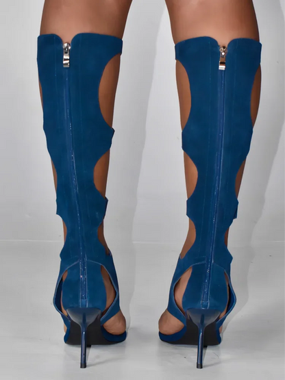 2025 New Luxury Women's Knee-High Boots | Real Horsehair Cut-Out Stiletto Heel & Rear Zipper | Evening Party Club Dress Shoes.