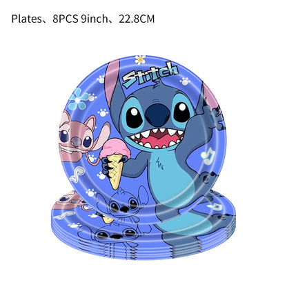 Stitch Party Supplies für Kinder Lilo und Stitch Geburtstag Party Dekorationen Luftballons Banner Tischdecke Hintergrund Geschirr