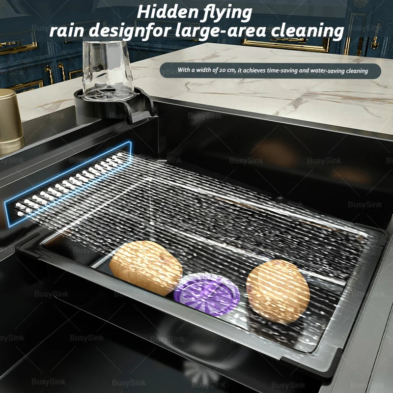 Stainless Steel Kitchen Sink Waterfall Outlet Faucet Multifunctional Large Single Slot Convenient Dishwashing and Vegetable Sink