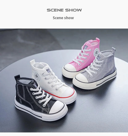 Spring and Autumn New Children's Canvas Shoes Boys High-Top White Shoes Girls Casual Shoes Parent-Child Shoes Board Shoes.