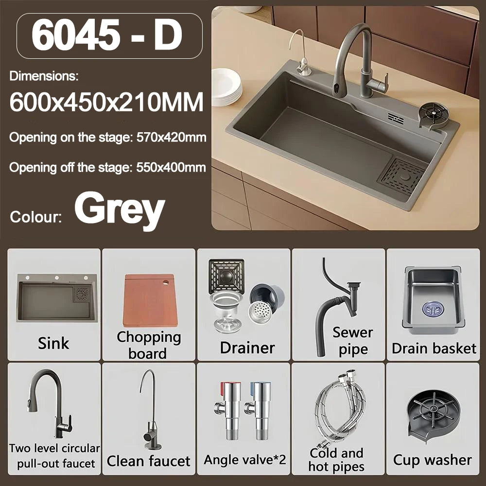 Thickening 304 stainless steel nano-coated Kitchen Sink Large-Capacity Single Sink Wear-Resistant Grey tank