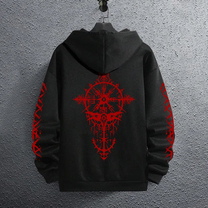 2025 Brand New Black Sweatshirts Autumn Winter Male Daily Casual Sporty Jogging Hoodie Men's Ancient Viking Raven Print Pullover.