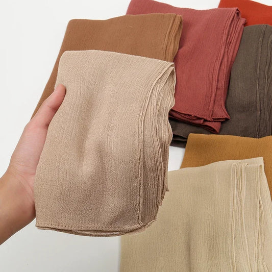 New Crinkle Rayon Hijab Muslim Scarf Women Solid Shawl Big Size Headscarf Islamic Turban Plain Foulard Headband Wrap.