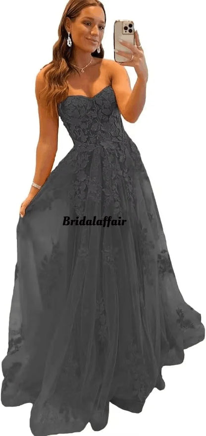 Orange Spitze Appliques Prom Kleider Illusion Liebsten liebsten Tüll EINE Linie Sweep Zug Abendkleider Graduation Party