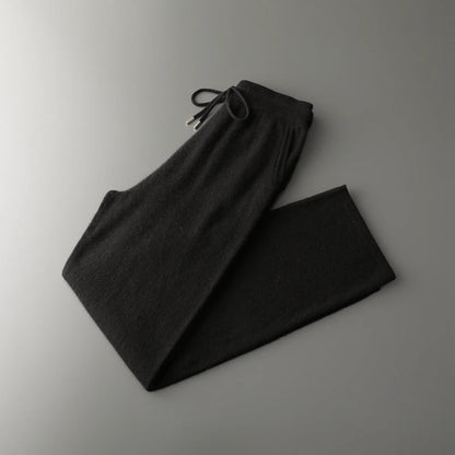 Classic Versatile 100% Cashmere Pants Men High Waist Knitted Straight Pants Solid Color Loose Thin Wide Leg Pants.