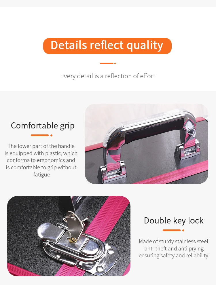 Makeup Train Case Aluminum Alloy Case Pedicure Tool Box with Handle Cosmetic Box Portable Makeup Case Organizer