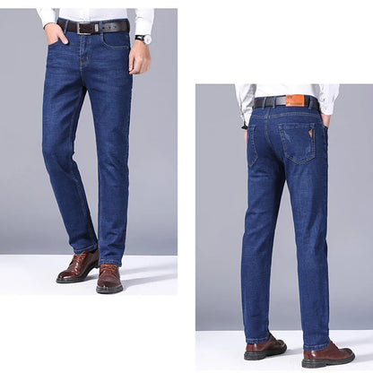 2024 Fashion Men Stretch Loose Straight Jeans Casual Elastic Slim Fit Denim Pants Male Brand Business Trousers Large size 38 40