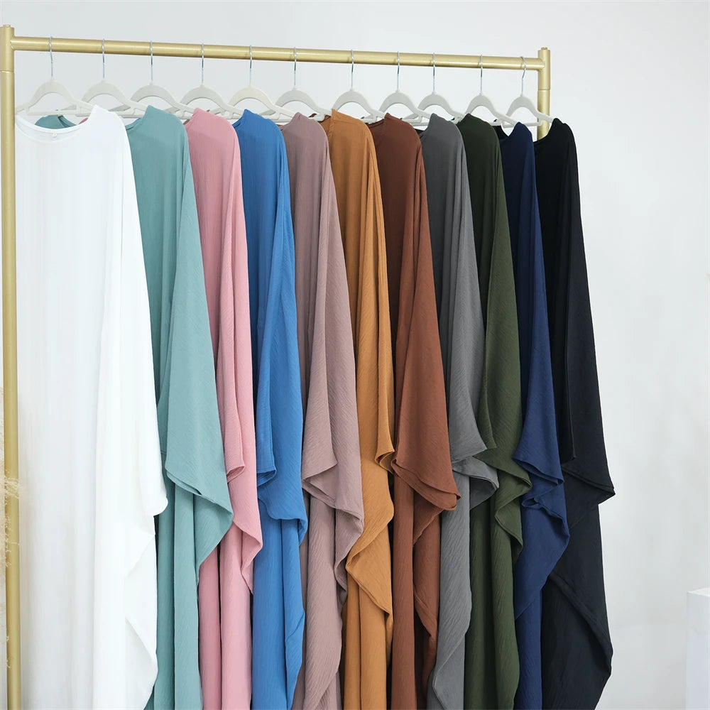 Ramadan Eid Soft Crepe Khimar Batwing Abaya Dubai Islam Muslim Modest African Dresses For Women Kaftan Kebaya Robe Femme Musulma