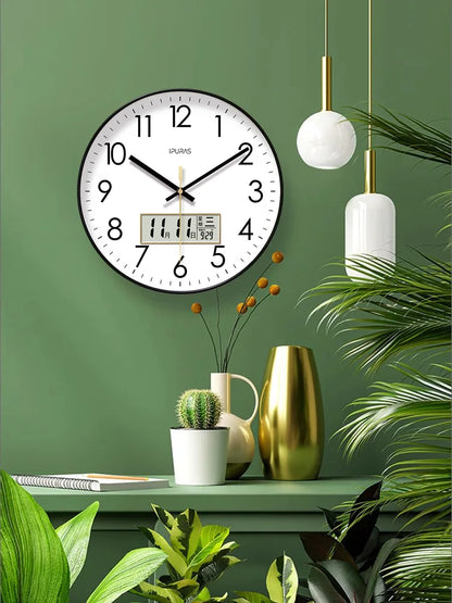 2025, neue 10/12/14 Zoll Temperatur und Luftfeuchtigkeit, elektronischer Kalender, multifunktionale Wanduhr, Dual-Display, stummgeschaltete Quarzuhren