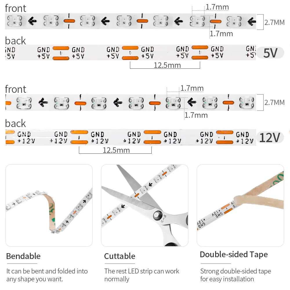 DC5V/12V RGB Traumfarbwechselnde LED-Streifenlichter WS2812 2020 Ultraschmal 2,7 mm 160 LEDs/m Intelligente, individuell adressierbare Ziffern.
