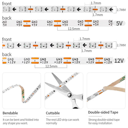 DC5V/12V RGB Traumfarbwechselnde LED-Streifenlichter WS2812 2020 Ultraschmal 2,7 mm 160 LEDs/m Intelligente, individuell adressierbare Ziffern.