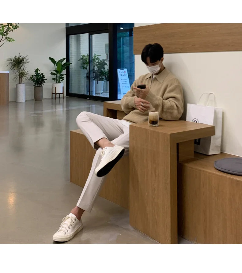 Half Zipper Sweater Men's Autumn and Winter Japanese Retro Korean Lapel Sweater Loose Casual Thread Trend.