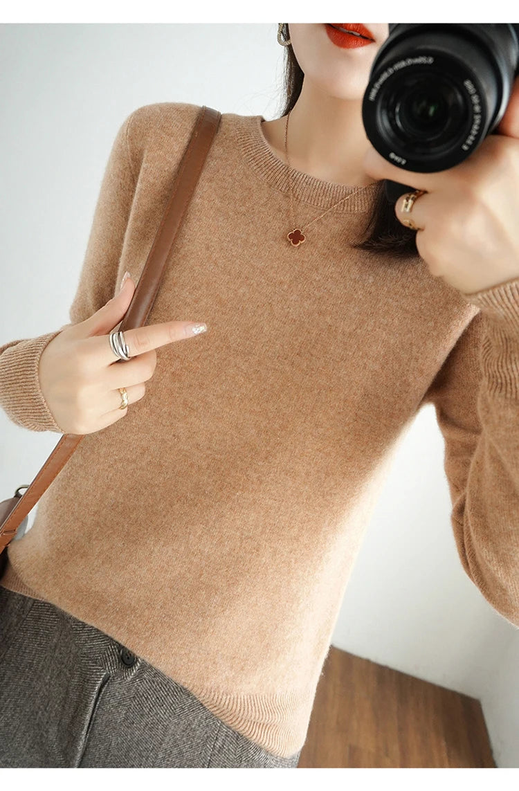 Herbst und Winter Kaschmirpullover Damen Rundhalspullover lässig gestrickt Top Damen kurze Unterwolle Mode 18 Farben