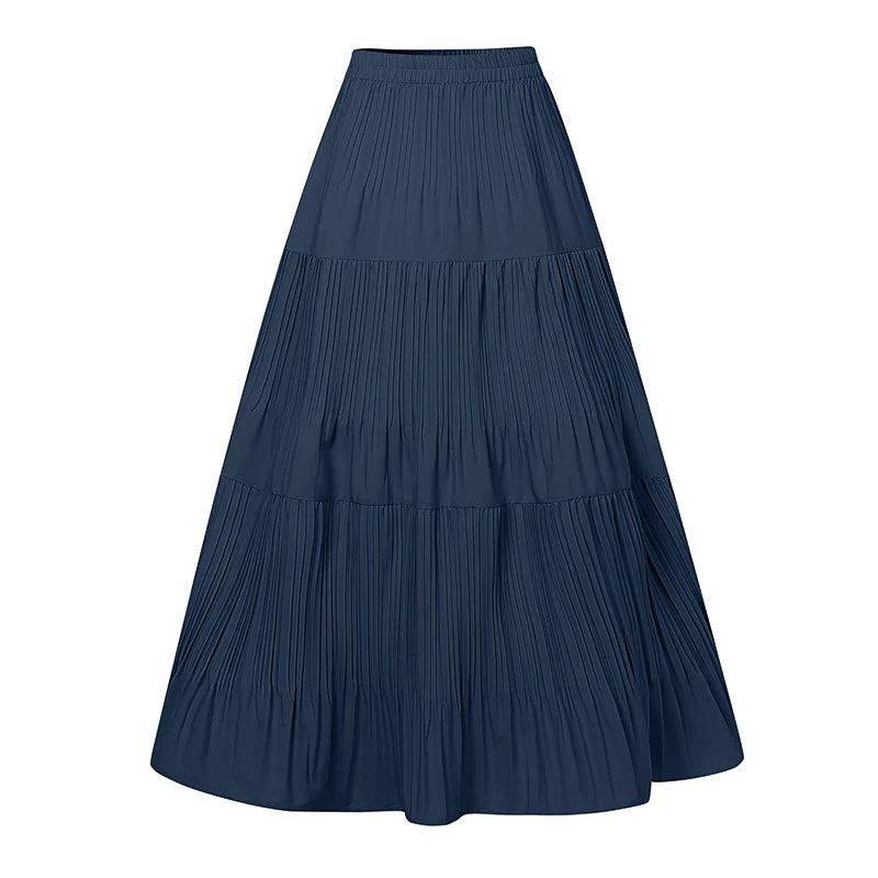 2025 ZANZEA Oversized Summer Maxi Skirts Women Elastic Waist Pleated Long Skirt Casual Solid Color High Waist Ruffled Skirts.