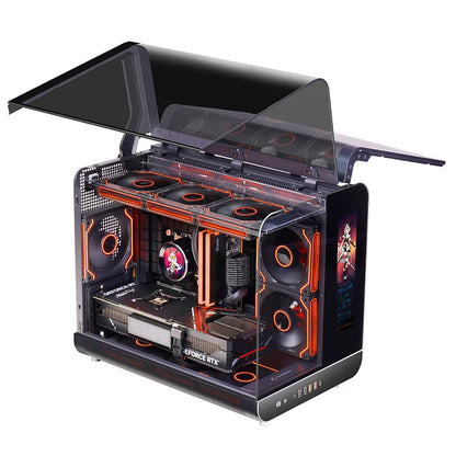 X-GAMERX HUANYI WING MATX Seaview room Case Vertical Desktop Computer 360 Water-cooled Chassis TYPE-C Interface With Screen.