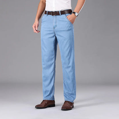 Business Lyocell Jeans Men Summer New Thin Fashion Straight Breathable Brand Pants Male Slim Comfortable  Denim Trousers.