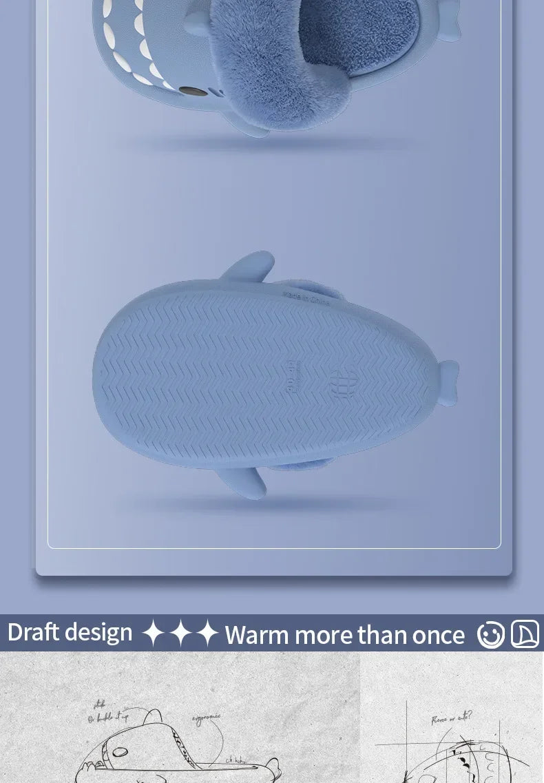 Women Shark Slippers Slides Platform Winter Warm Fluffy Sandal Home Cloud Clapper Soft Room Shoes Children Plush indoor Boy Girl.
