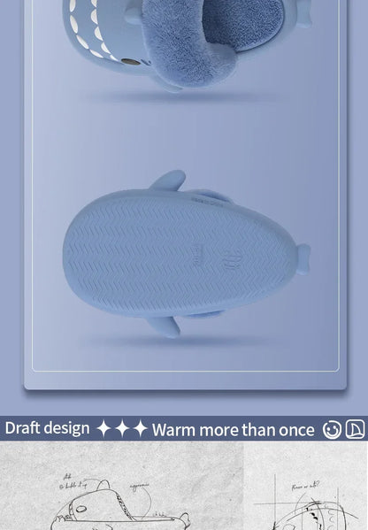 Women Shark Slippers Slides Platform Winter Warm Fluffy Sandal Home Cloud Clapper Soft Room Shoes Children Plush indoor Boy Girl.