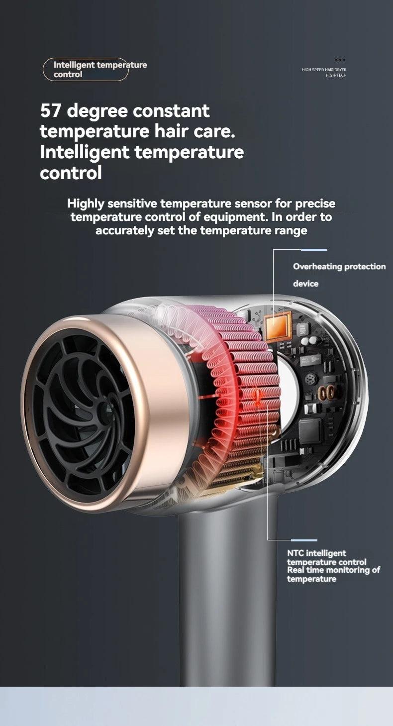 Wireless charging hair dryer for household use, high-speed negative ion hair dryer, high-power bladeless hair care, quick drying.