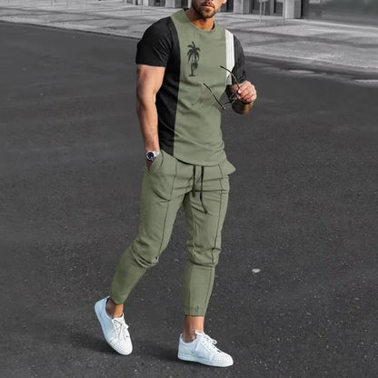 Spring Men Short T-shirt Trousers Suit 3D Printed Newest Retro Casual Men T-shirt Trousers Suit Man Short Sleeve Long Pants Sets.