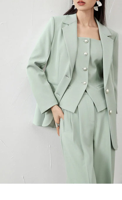 SENTUBILA 3 Piece Blazer Pant Suit Sets Women 2025 Autumn Suit Jacket Waistcoat Dress Pant Office Outfit Matching Set 141Z53565