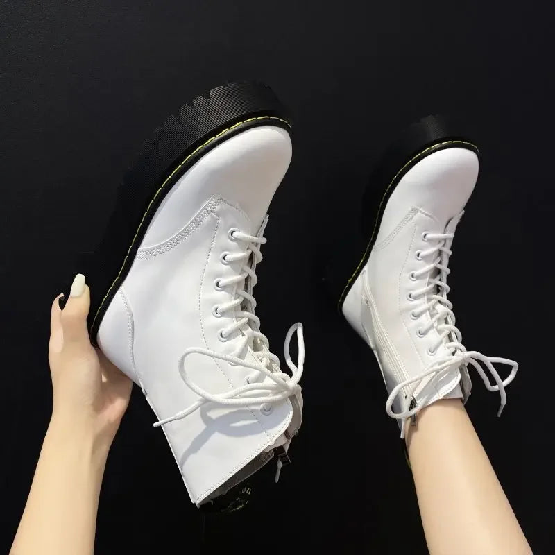 Autumn Winter Fashion Round Toe Lace-up Shoes Womens Boots Zip Ankle Boots For Women High Heels Basics Casual