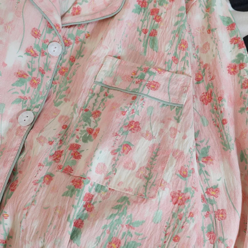 Autumn and Winter Pajamas Women Long Sleeve Pants Cardigan Sweet Print Cartoon Student Plus Size Loungewear Two-Piece Set.