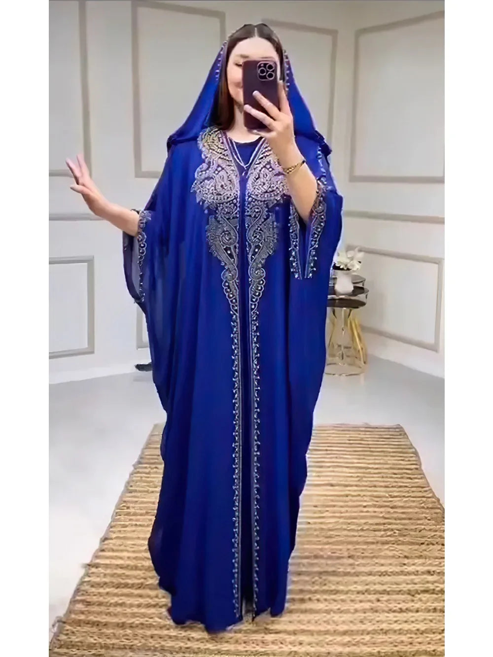 Eid Muslim Dress for Women Hooded Abaya 2 Piece Set Diamond Jalabiya Morocco Party Dresses Dubai Abayas Kaftan Vestido Long Robe