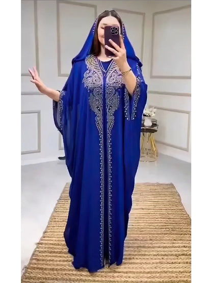 Eid Muslim Dress for Women Hooded Abaya 2 Piece Set Diamond Jalabiya Morocco Party Dresses Dubai Abayas Kaftan Vestido Long Robe