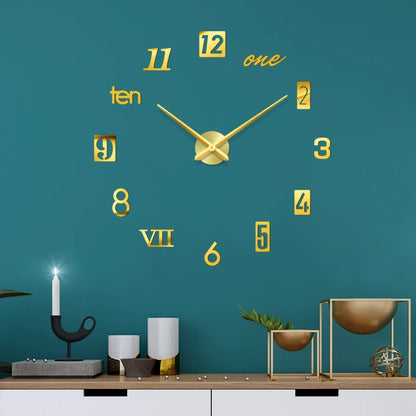 2D/3D Große Römische Ziffer Acryl Spiegel Wanduhr Aufkleber Mode DIY Quarz Uhren Uhr Hause Dekoration Wohnzimmer Aufkleber