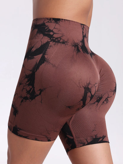Tie Dye Push Up Butt Yoga Shorts Seamless High Waist For Women High Stretchy Knitting Fashion Gym Cycling Pants.