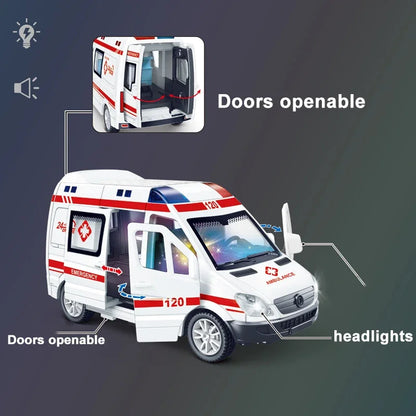 1:32 Mini Alloy Car Diecast Ambulance Fire-Truck Policecar Model Sound And Light Vehicle Simulation Collection Gifts Toys Boys.