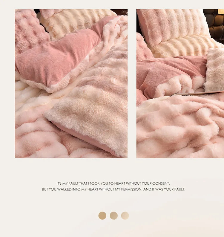 2024 new light luxury rabbit velvet four-piece set thickened warm milk velvet rabbit hair tie-dye bed sheet quilt cover.