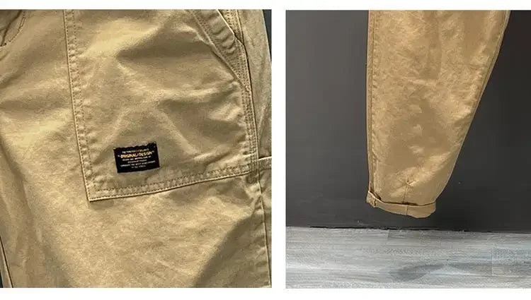 Autumn Summer Wide Leg Cotton Work Trousers Men's Cone Straight Loose Wear Resistant Pocket Pants Retro Wash Casual Workwear.