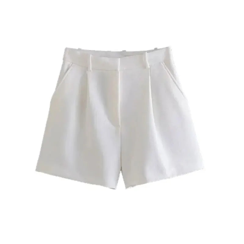 Mooyufon Women Fashion Side Pockets Front Darts Bermuda Shorts Vintage High Waist Zipper Fly Female Short Pants Mujer.